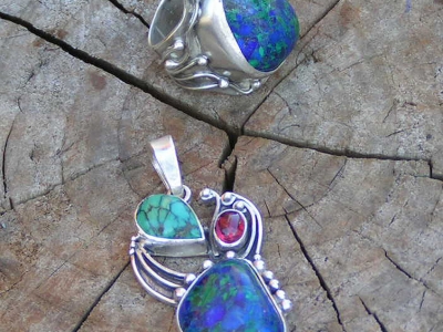 Azurite, ruby and turquoise