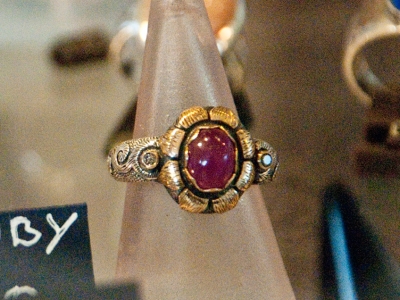 Silver and Gold, Ruby and diamond ring