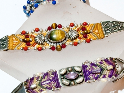 Macrame and silver bracelets